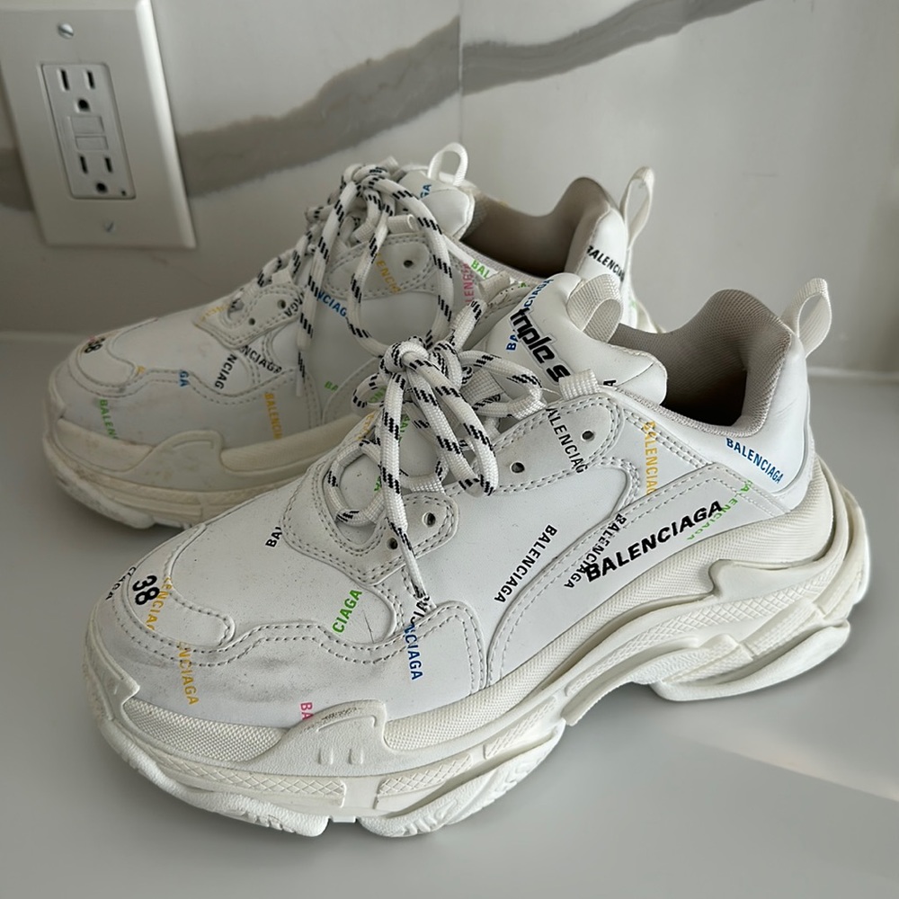 Balenciaga white Triple S all over logo in colors